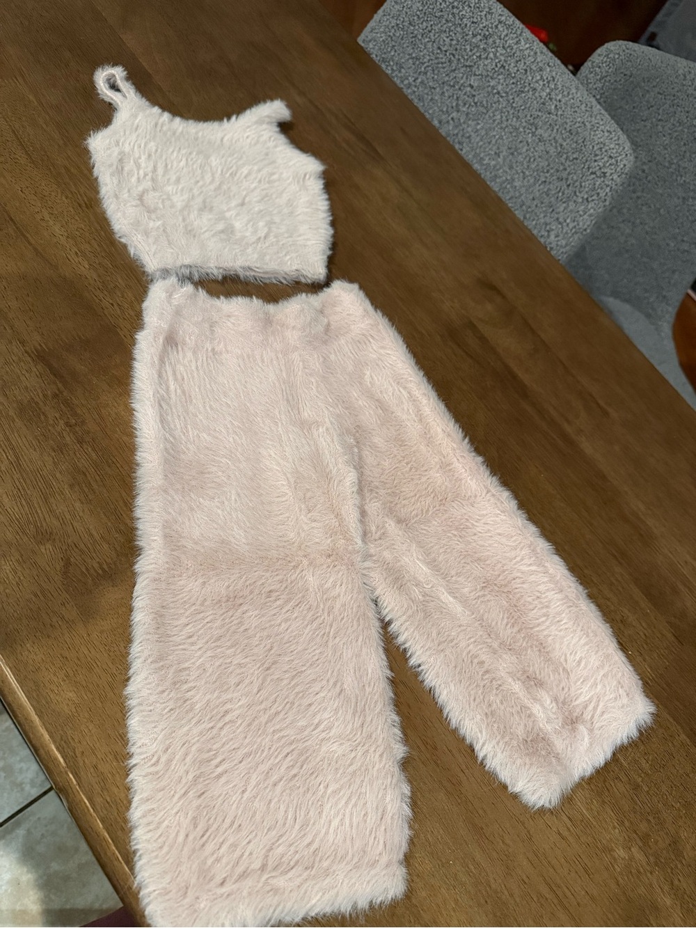 Rylee + Cru Blush Pink Faux-Fur Wide-Leg Pants with Crop Tank